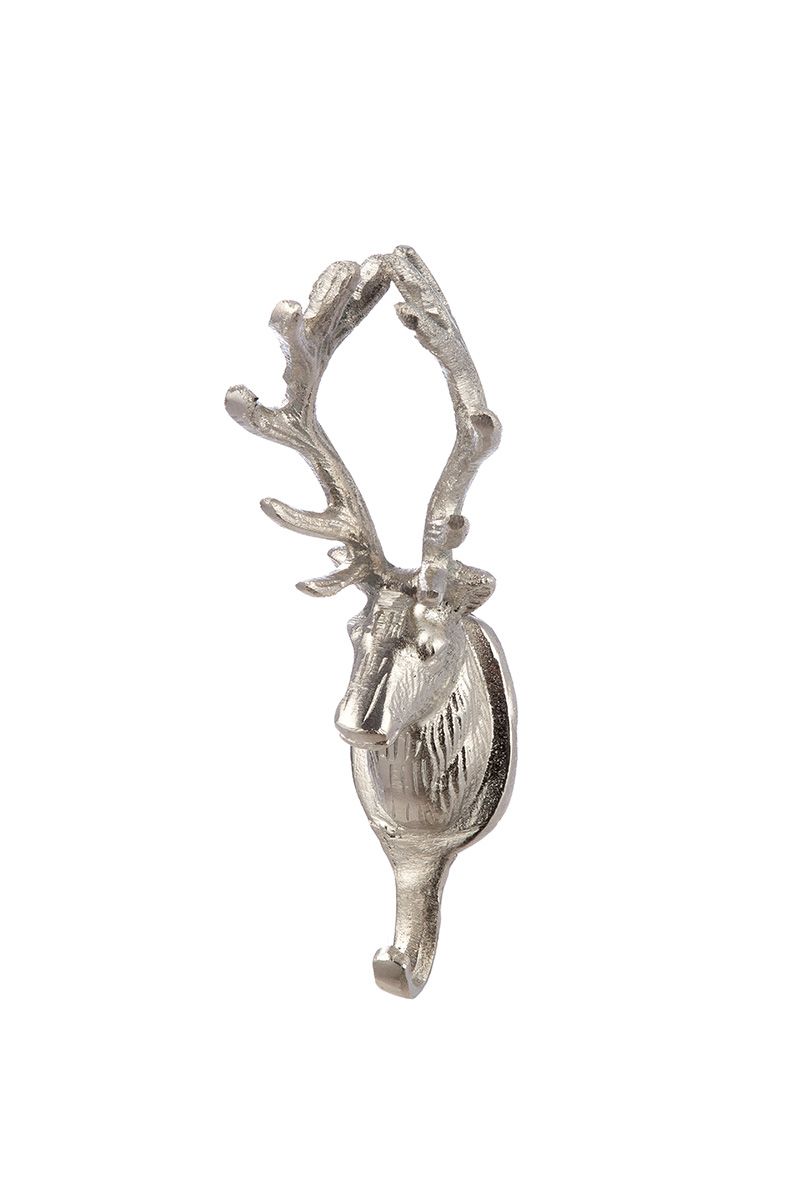 Eleganter Hirsch-Garderobenhaken aus Aluminium in Silber