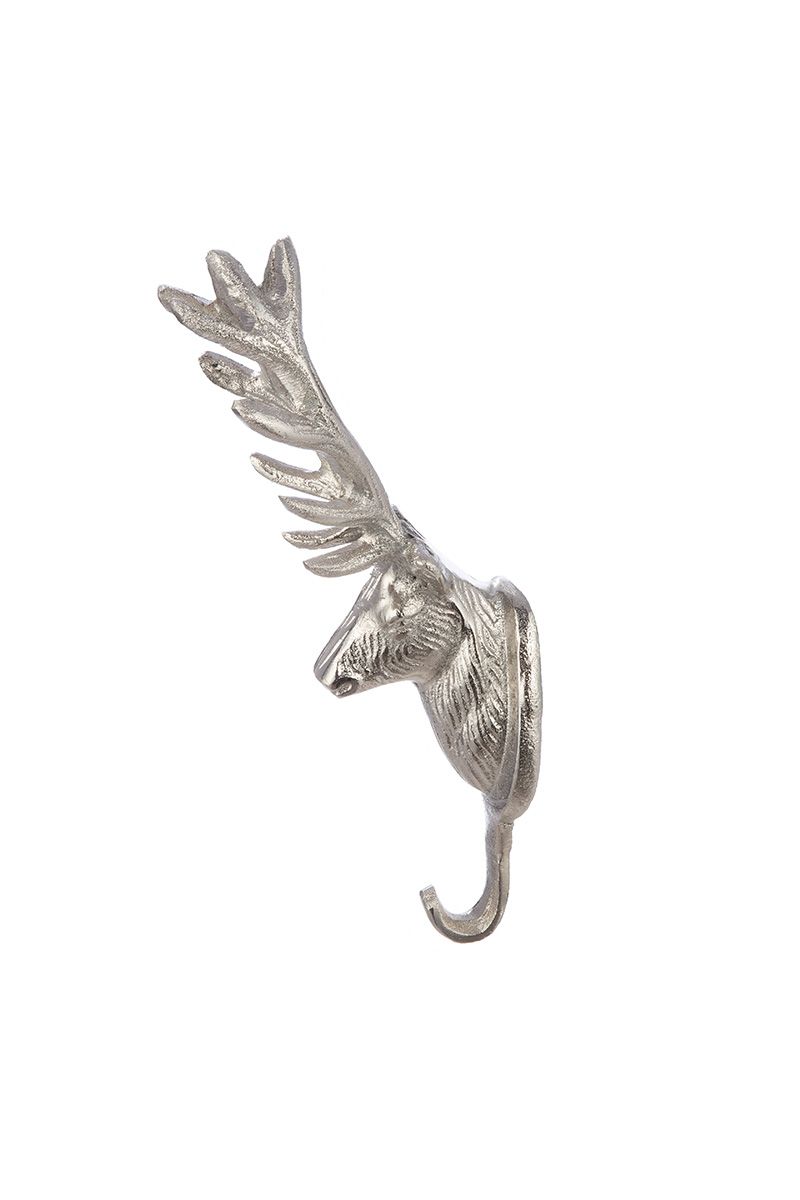 Elegant deer coat hook made of aluminium in silver