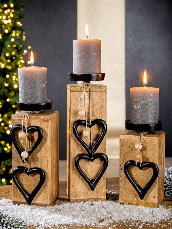 Set of 2 wooden candle holders "Hangin Heart" 28 cm - natural elegance meets warm design
