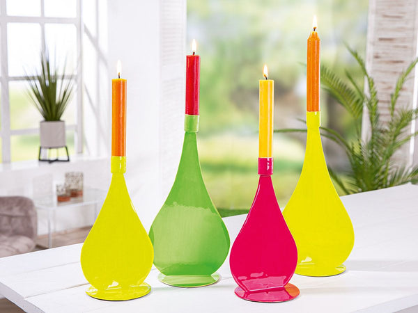 Set of 3 stick candlesticks 'Rio' in neon colors with gold interior, 21 cm high