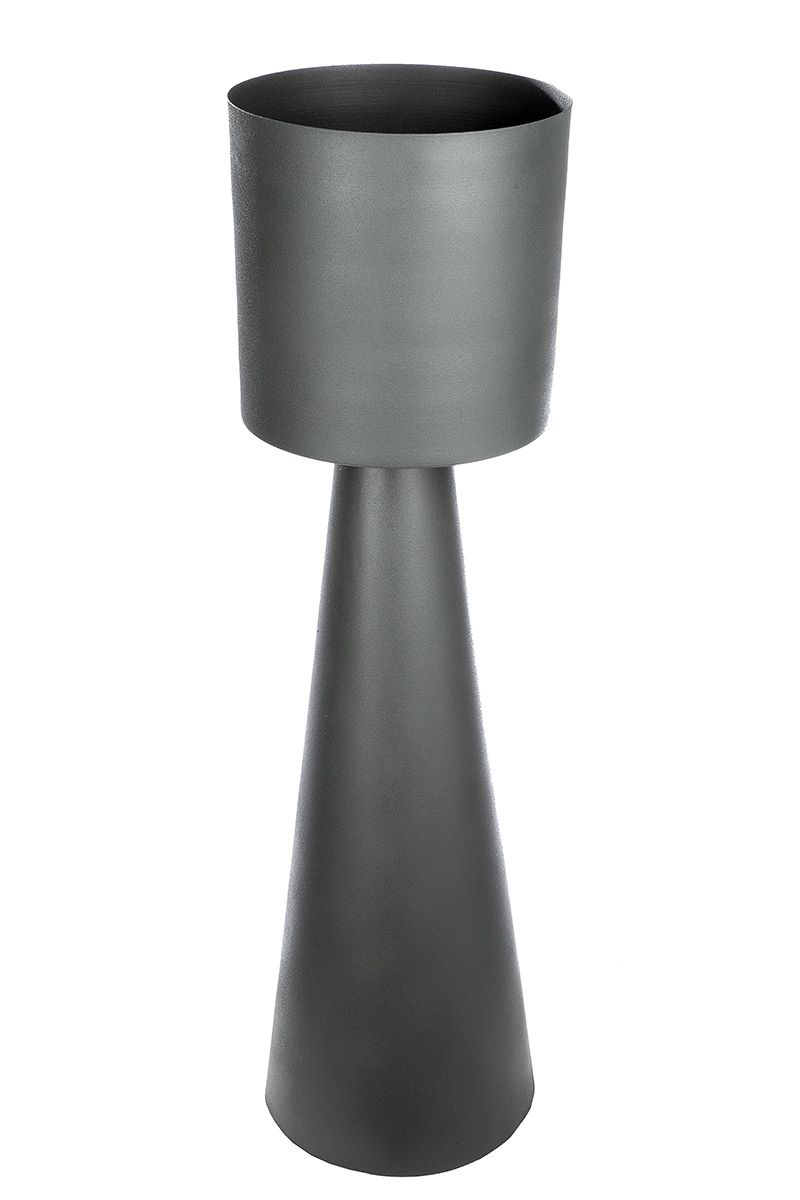 Martinique" XXL goblet planter made of metal in grey with green shimmer