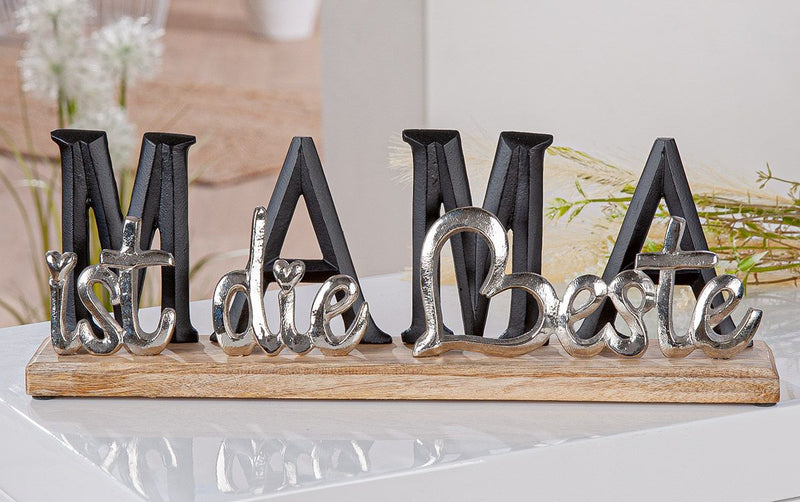 Decoratieve belettering MAMA is het beste gemaakt van aluminium en mangohout