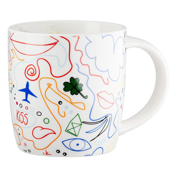 Set of 6 Colorful Modern Art cups – abstract design made of bone china