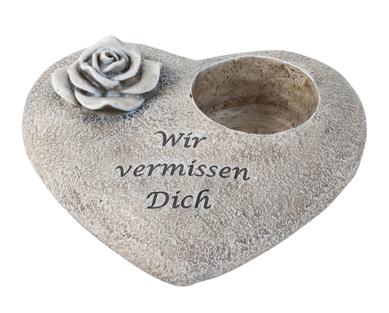 Grabherz Wir Vermissen Dich – Gedenkstein mit Kerzenhalter 20cm