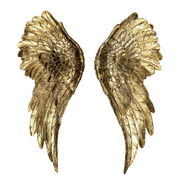 Golden angel wings as decorative statue (set of 2)
