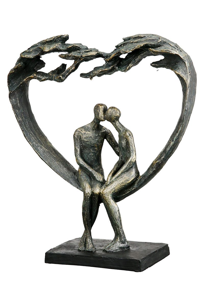 Bronzefarbene Skulptur Kiss under Tree mit Paarmotiv