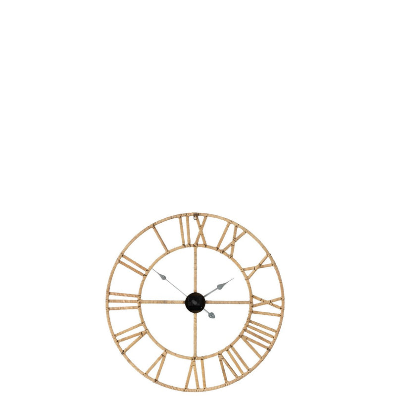 Wall clock Roman – rattan/metal, natural, 70 cm diameter