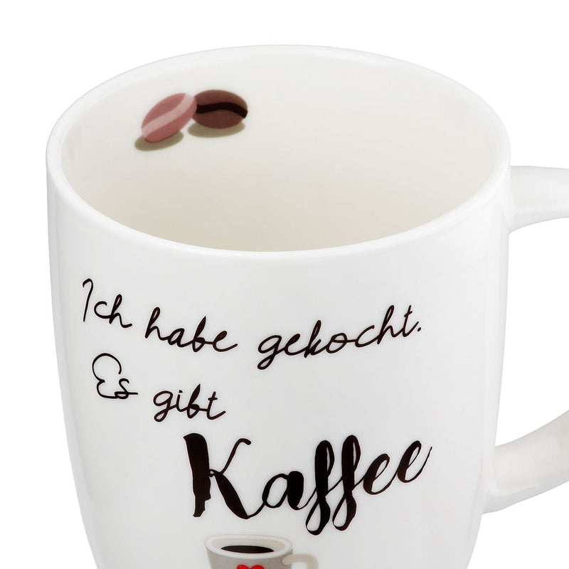 6er Set Tassen Ich habe gekocht. Es gibt Kaffee – Knochenporzellan in Weiß