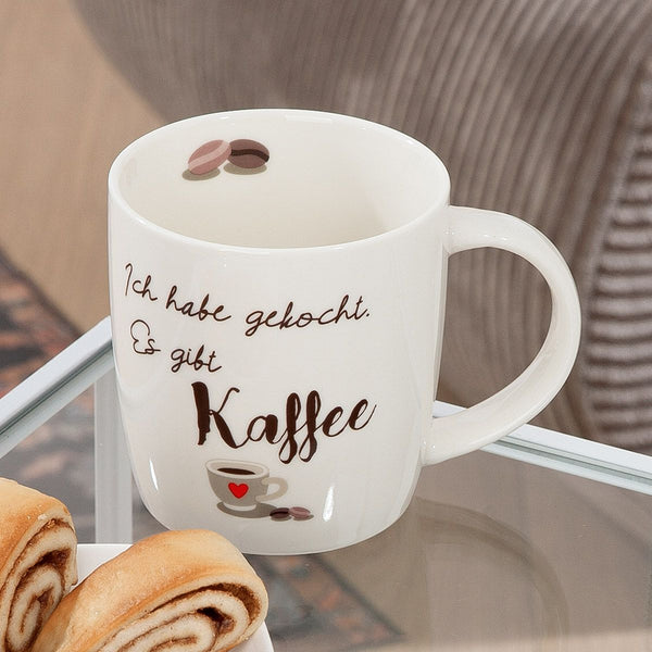 6er Set Tassen Ich habe gekocht. Es gibt Kaffee – Knochenporzellan in Weiß