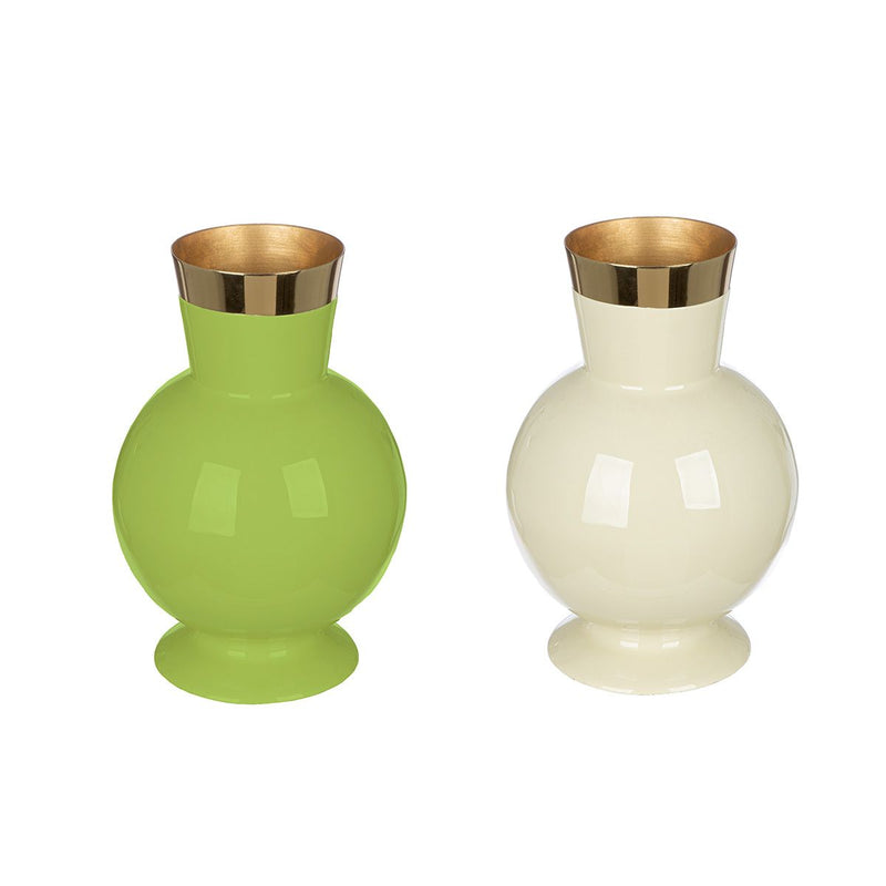 Vase Roro 2er Set aus Metall in Creme und Grün