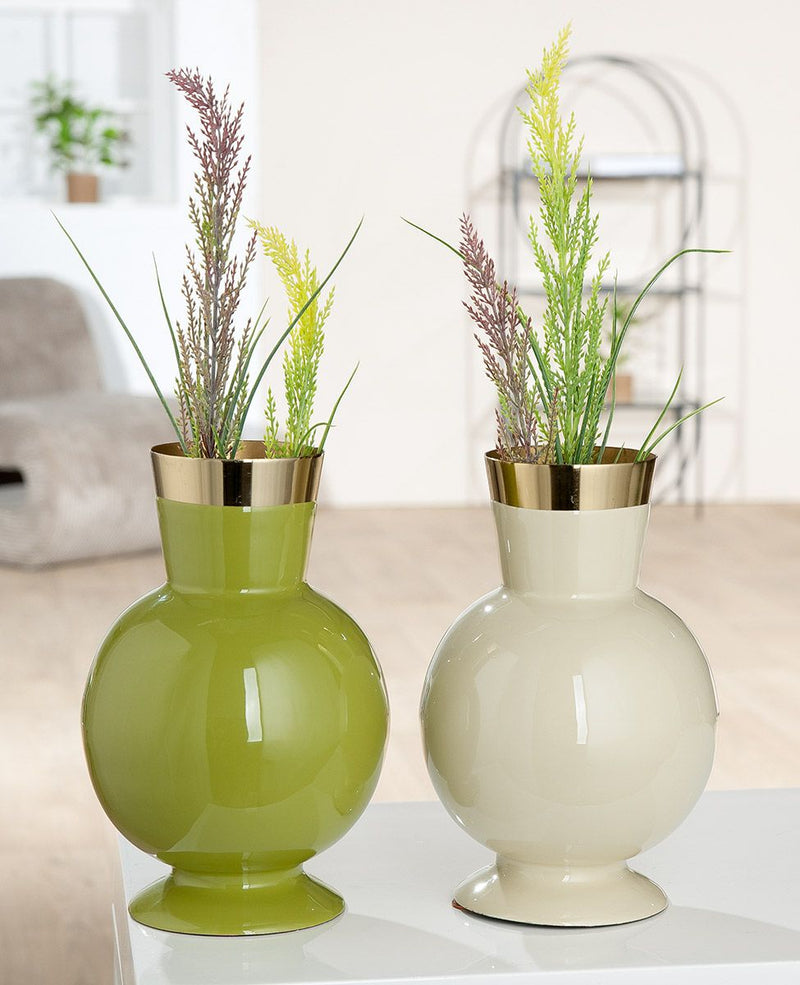 Vase Roro 2er Set aus Metall in Creme und Grün