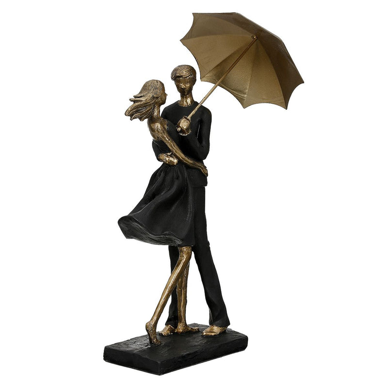 Skulptur Rain mit Paar und Regenschirm in Schwarz und Gold, 36,5 cm Höhe