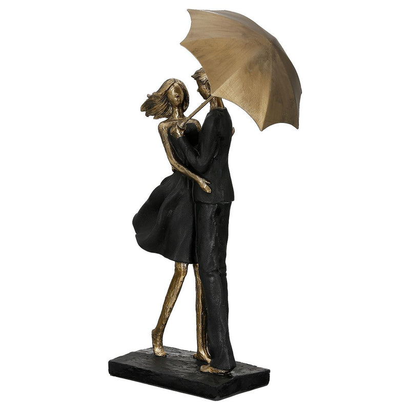 Skulptur Rain mit Paar und Regenschirm in Schwarz und Gold, 36,5 cm Höhe