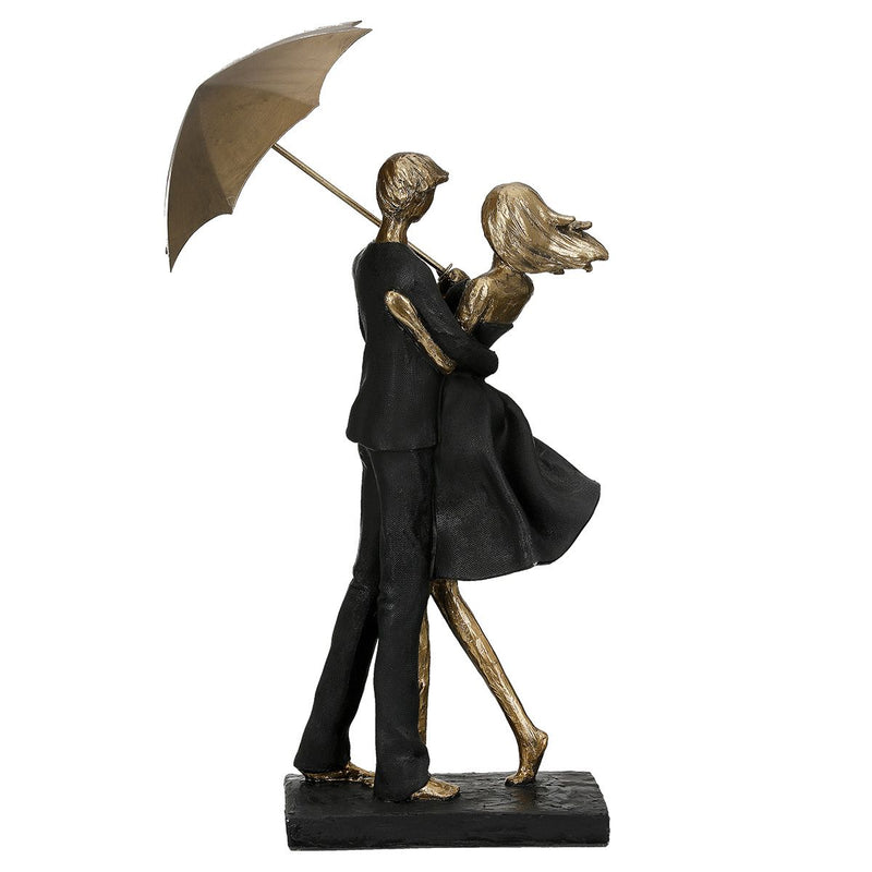 Skulptur Rain mit Paar und Regenschirm in Schwarz und Gold, 36,5 cm Höhe