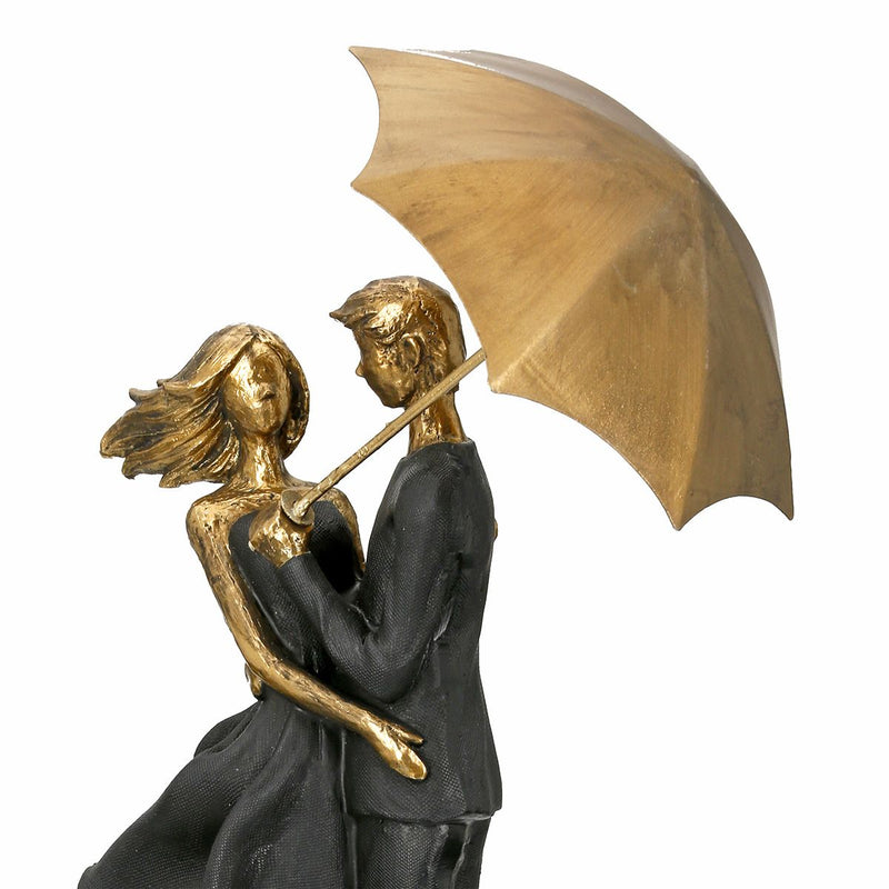 Skulptur Rain mit Paar und Regenschirm in Schwarz und Gold, 36,5 cm Höhe