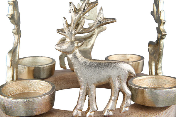 Michael Advent candlestick in gold with deer motif and mango wood – Elegant candle holder for a festive atmosphere