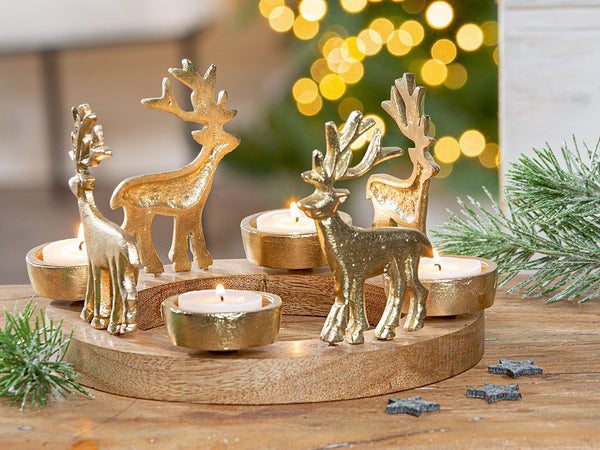 Michael Advent candlestick in gold with deer motif and mango wood – Elegant candle holder for a festive atmosphere