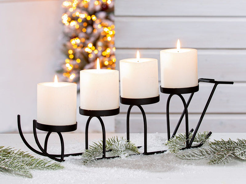 Advent candlestick sleigh aluminum black set of 2