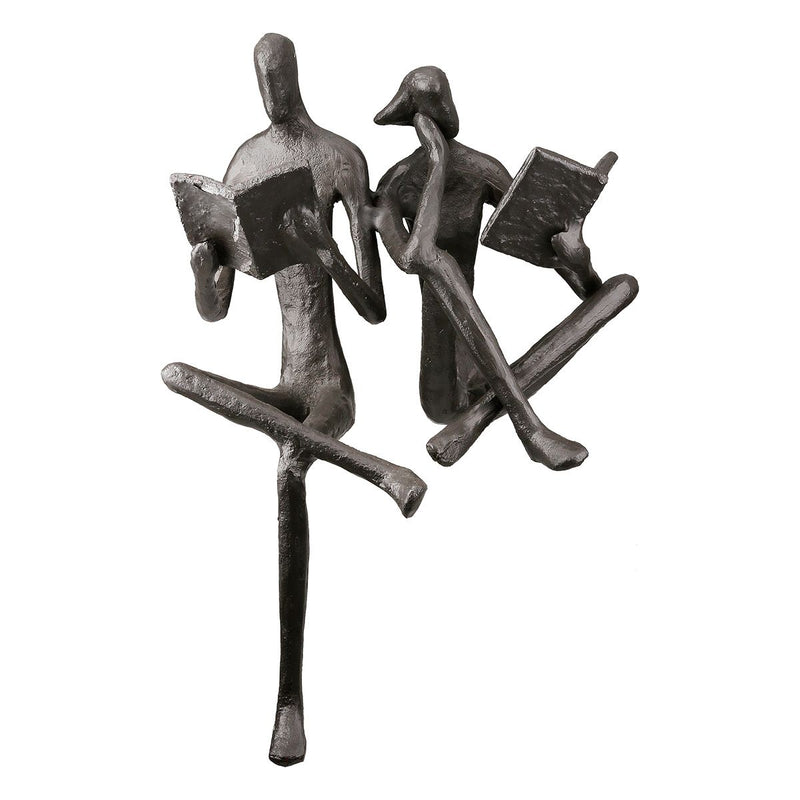 Sculpture Couple Reading on the Edge – Edge Sitting Figure Made of Iron