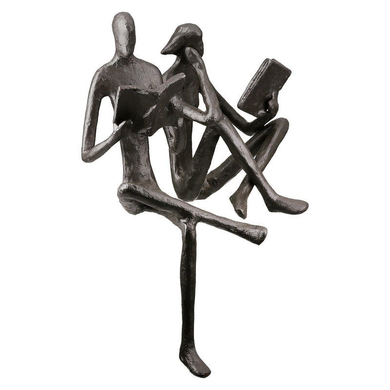 Sculpture Couple Reading on the Edge – Edge Sitting Figure Made of Iron