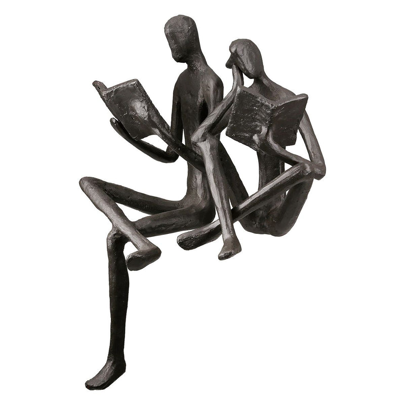 Sculpture Couple Reading on the Edge – Edge Sitting Figure Made of Iron