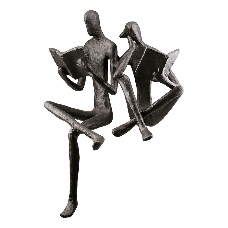 Sculpture Couple Reading on the Edge – Edge Sitting Figure Made of Iron