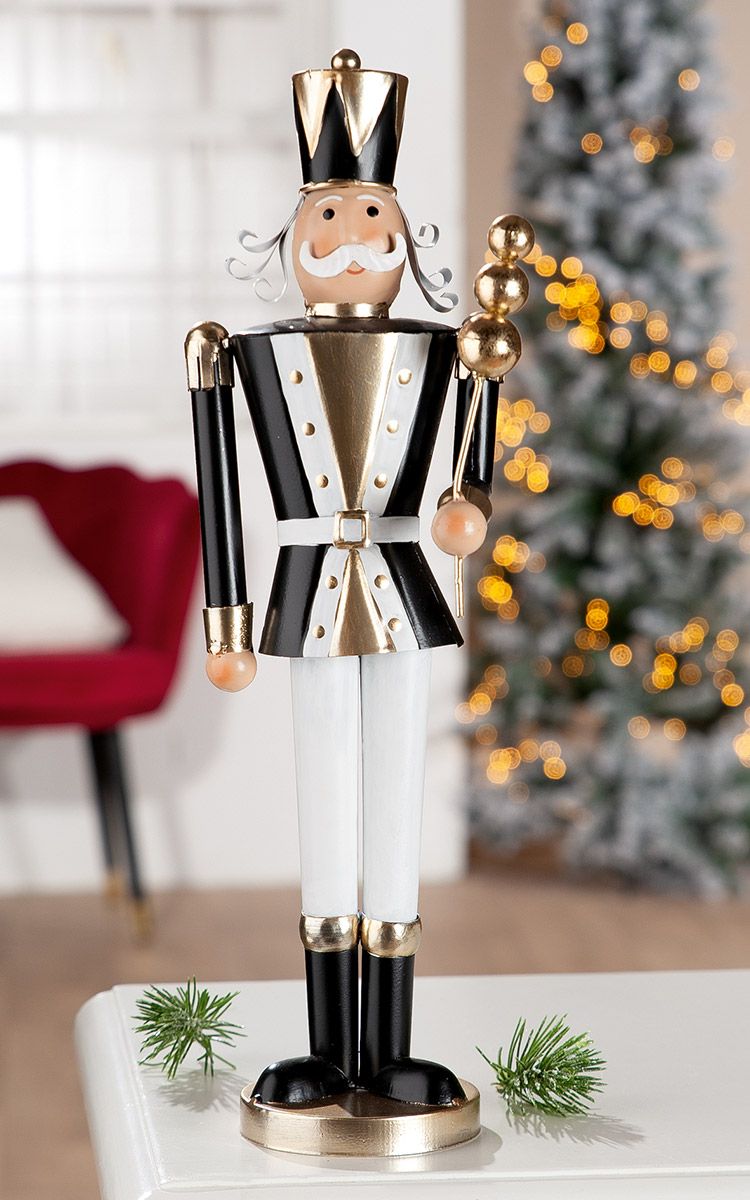 Nutcracker City Guard in Black-White-Gold – 42.5 cm Metal Figure, Set of 2