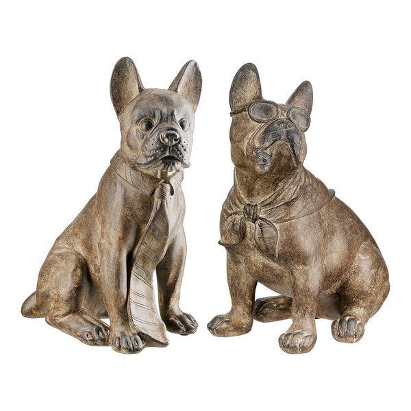 2er Set Bulldoggen Figuren Poly Braun 24 cm