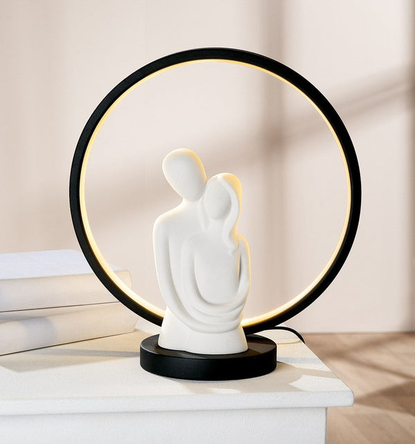 LED table lamp Casal with ceramic couple motif and USB connection