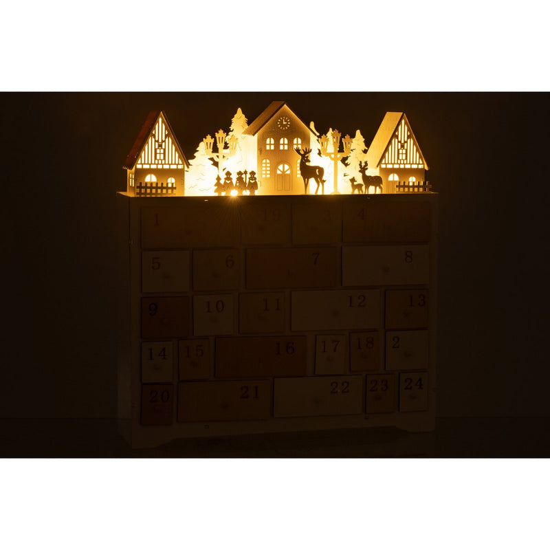 LED Adventskalender Holz mit beleuchtetem Winterdorf, 40 cm