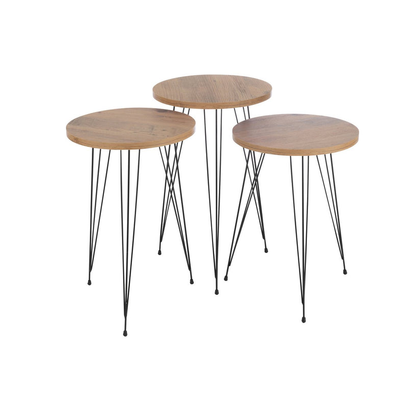 Side table – metal/wood – natural/black – set of 3