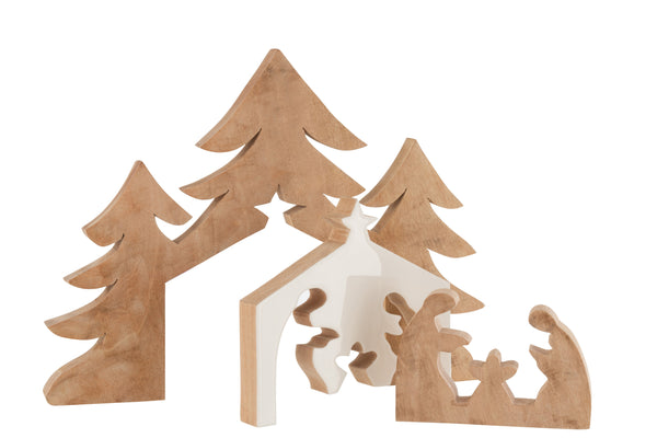 2er Set Weihnachtskrippe Baum Puzzle Mangobaum Weiß/Naturell - Handgefertigte Holzkrippe für die Festzeit