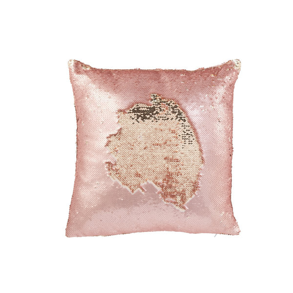 Omkeerbaar kussen met pailletten – roze/champagne – 45x45 cm