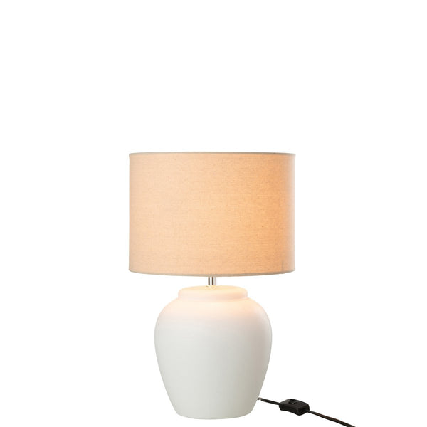 Elegante Tischlampe aus Keramik mit Leinen-Lampenschirm – Weiß