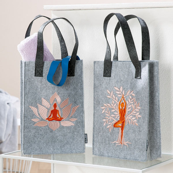 Set of 2 felt gift bags Namaste with lotus and tree of life motif