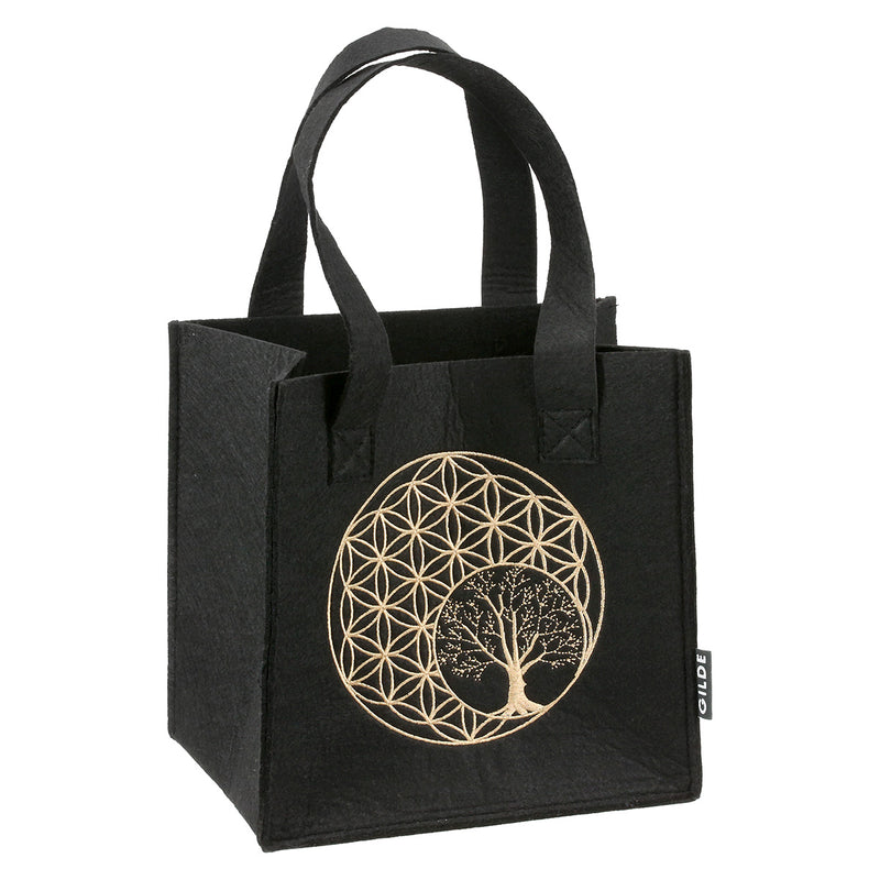 Golden Tree felt gift bag with tree of life motif in black