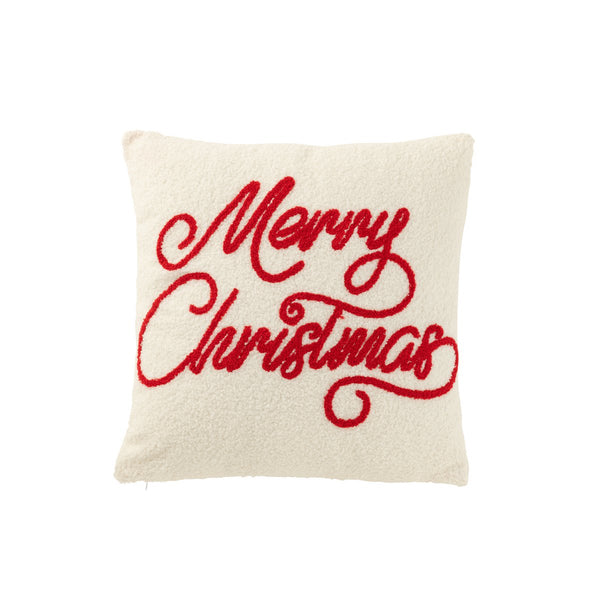 Christmas cushion Merry Christmas in Bouclé White Red