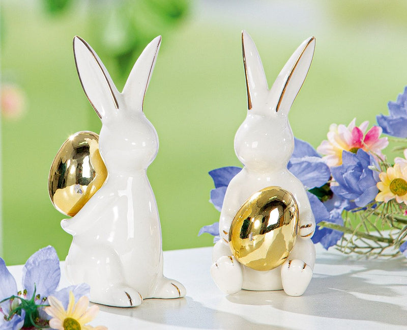 Set of 2 rabbit figures Hugo Elegant Easter decoration made of porcelain