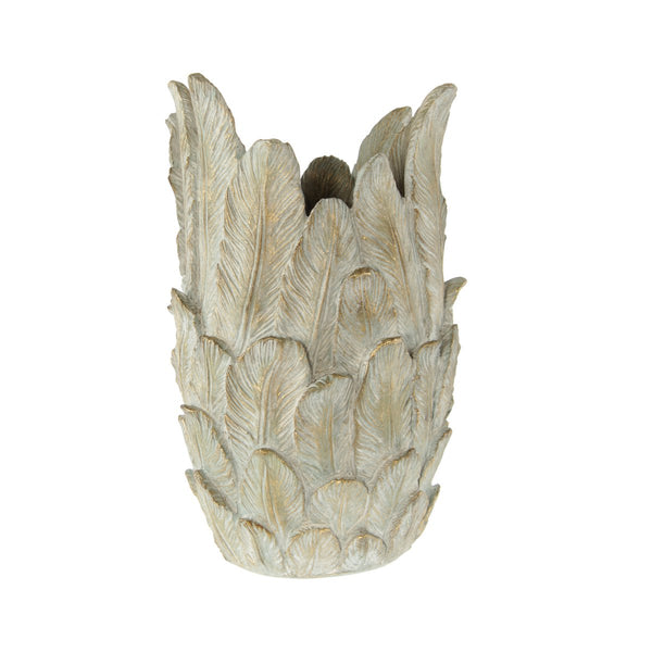 Poly vase with feather design, 22.5 x 22.5 x 37 cm, grey/gold - Elegant decorative vase for stylish accents in your home