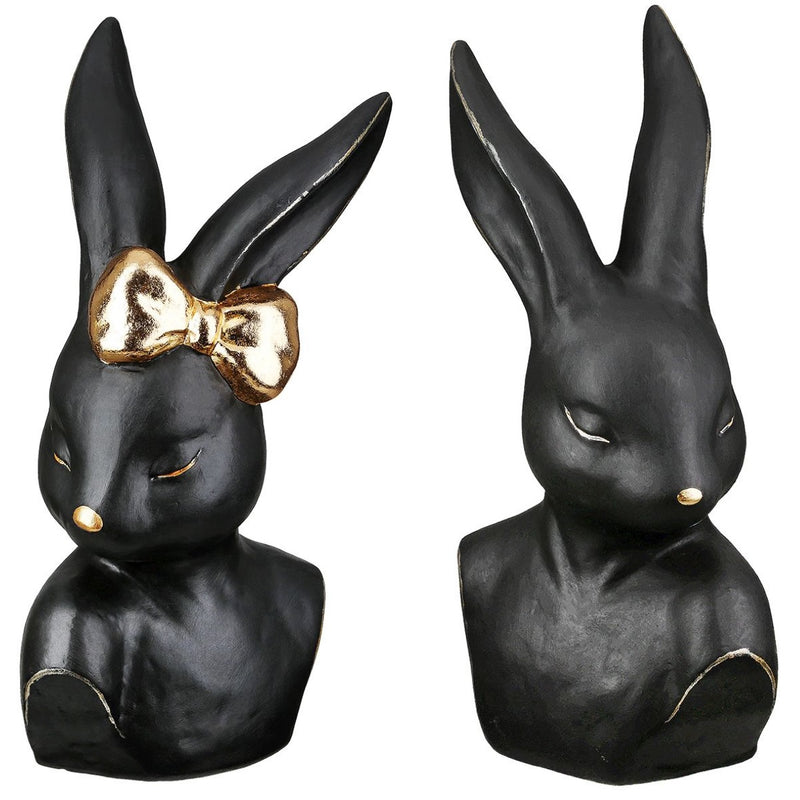 Decorative Figure Rabbit Shy Lady or Shy Men Black Ceramic Rabbit Bust