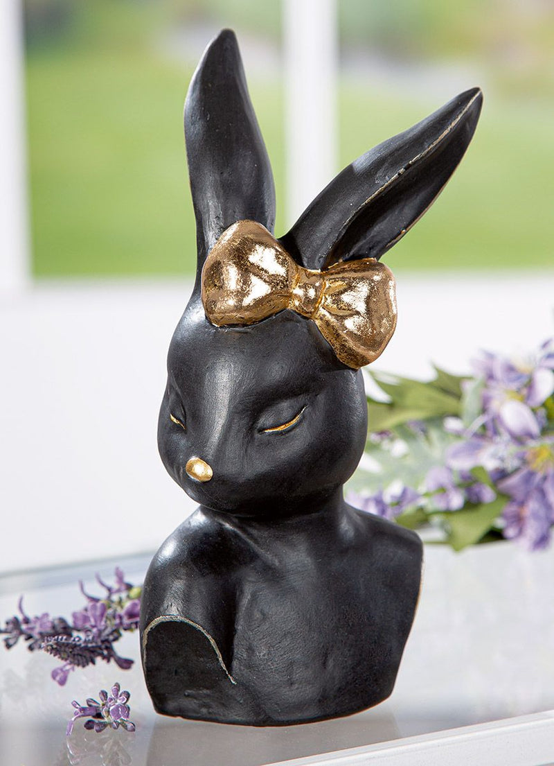 Decorative Figure Rabbit Shy Lady or Shy Men Black Ceramic Rabbit Bust