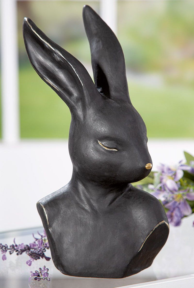 Decorative Figure Rabbit Shy Lady or Shy Men Black Ceramic Rabbit Bust