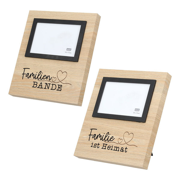 LED Fotorahmen Set Familie Spruch 10x15 cm MDF Holzoptik