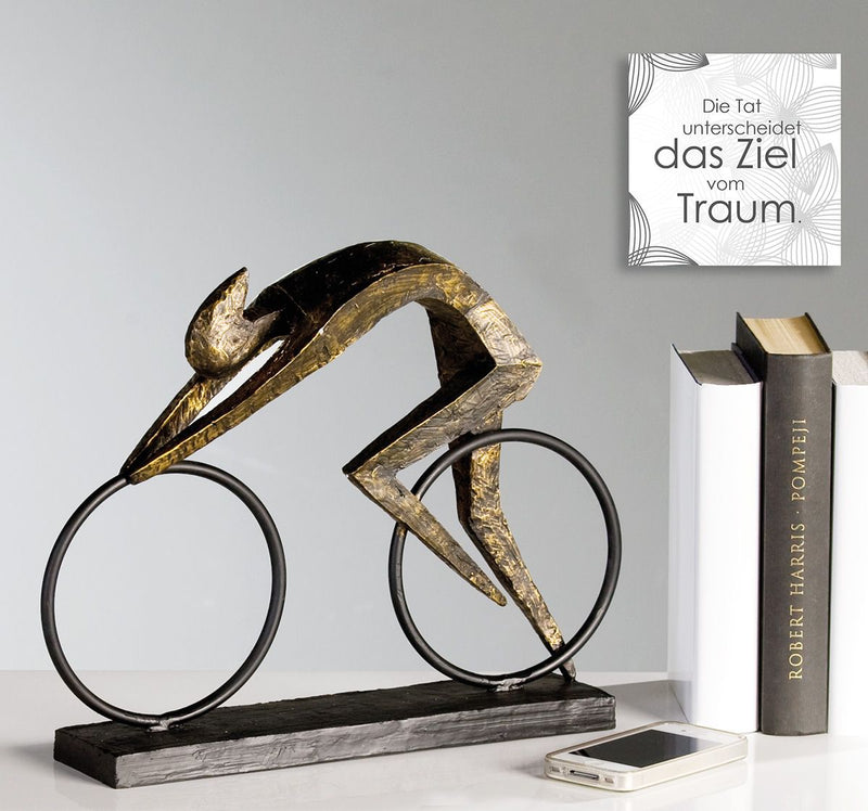 Exclusive "Racer" racing bike bronze sculpture with inspiring saying pendant