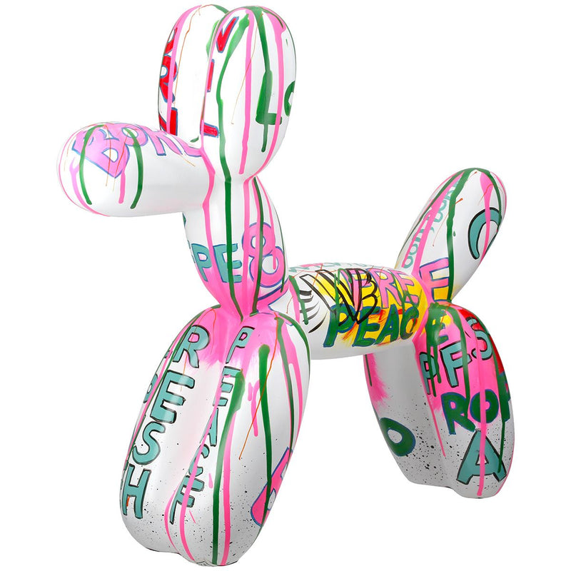 Design Figur Pallone  Stylischer Ballonhund aus Kunstharz weiß bunt