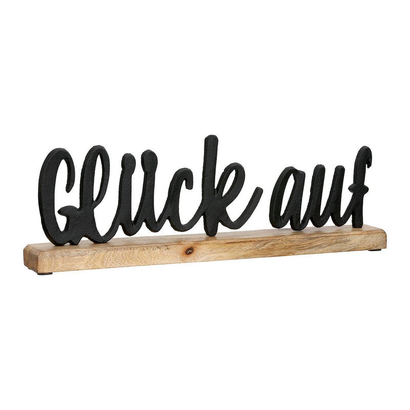 Deko Schriftzug Glück auf – Schwarz auf naturfarbenem Mangoholz 40cm