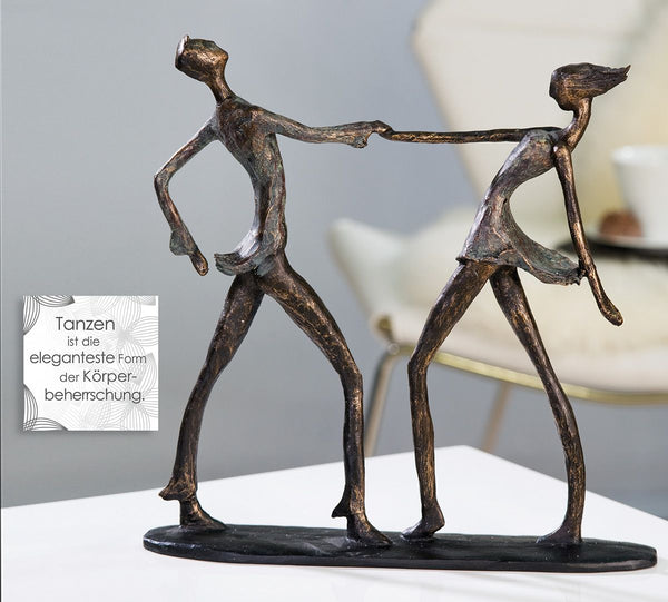 Bronzefarbene Skulptur Jive - Tanzendes Paar mit Spruchanhänger