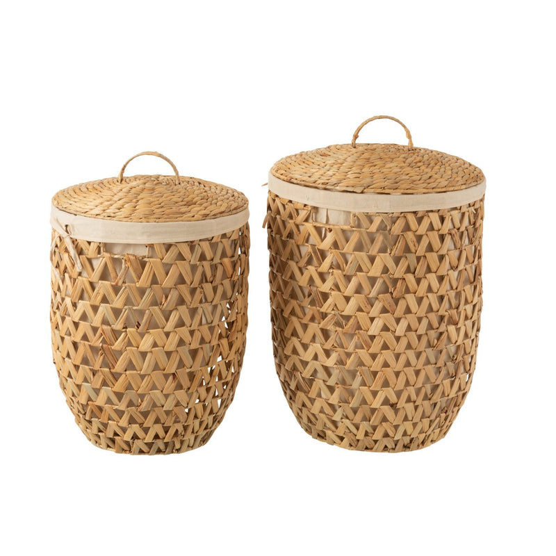 Set of 2 natural water hyacinth laundry baskets with lid