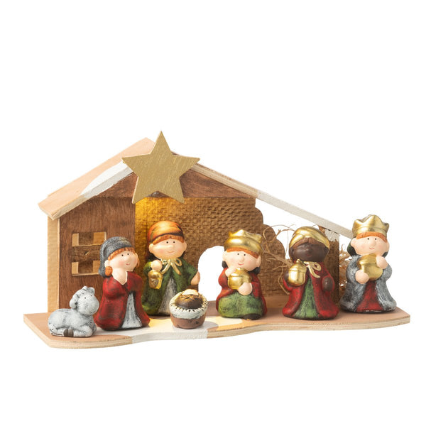 Christmas crib with LED porcelain mixture 31cm