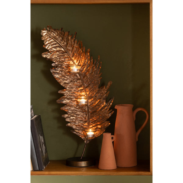 Candle holder leaf made of metal and glass – brown, 81 cm height